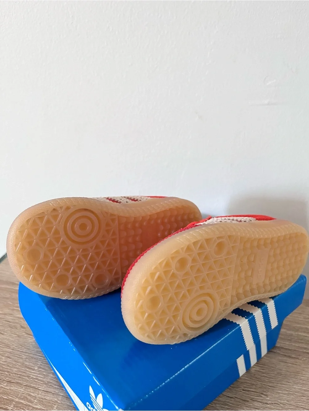 adidas baby/toddler Samba Red Suede Sneakers with White Stripes